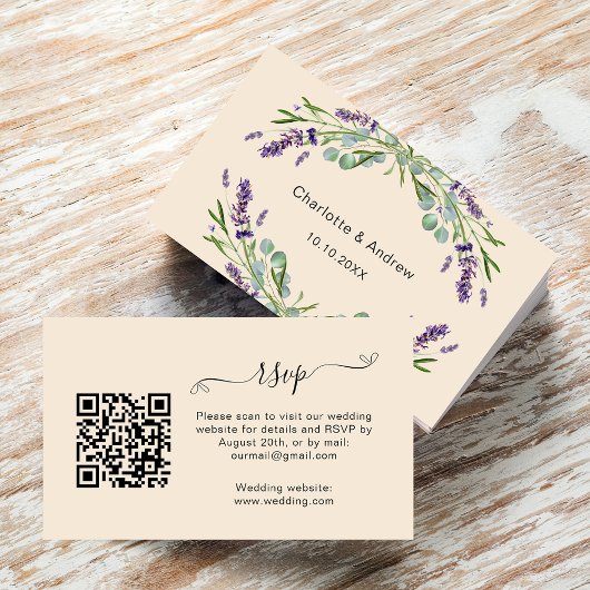 ラベンダー結婚の対応ウェブサイトbeige QR RSVP エンクロージャーカード