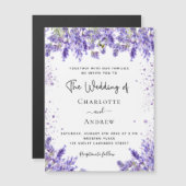 ラベンダー結婚バイオレットフローラ マグネット招待状 (正面/裏面)