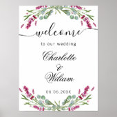ラベンダー結婚ピンクのユーカリの緑の歓迎 ポスター (正面)