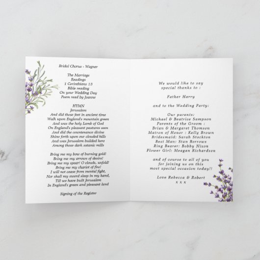 ラベンダー結婚花模様の式典の執務順序 プログラム (内部)