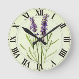 ラベンダー緑の植物のClockface ラウンド壁時計