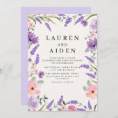 ラベンダー自然インスパイアフローラ春の結婚式 招待状 (正面/裏面)