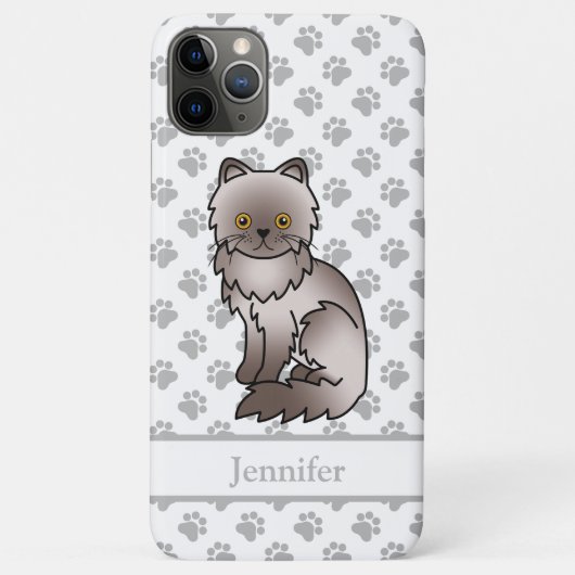 ラベンダー色のペルシャ風可愛いキャラクター猫 + 名前 Case-Mate iPhoneケース (裏面)