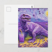 ラベンダー色のレモネードを飲む紫のT-Rex ポストカード (正面/裏面)