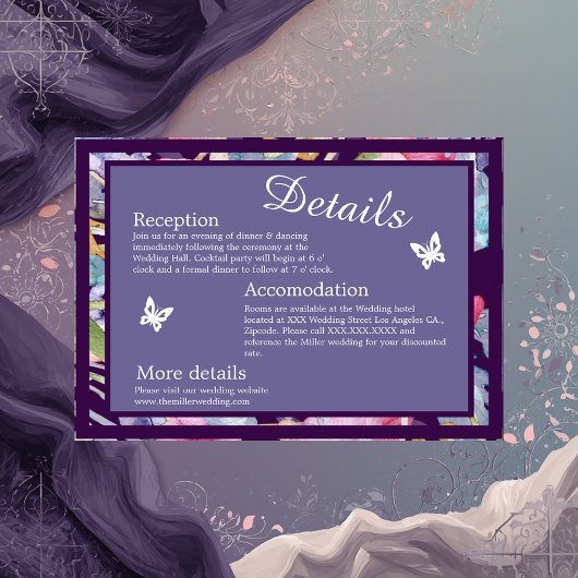 ラベンダー色のワイルドフラワーの緑の葉 エンクロージャーカード