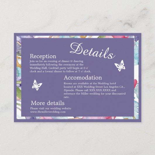 ラベンダー色のワイルドフラワーの緑の葉 エンクロージャーカード (正面)