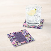 ラベンダー色のワイルドフラワーの緑の葉 スクエアペーパーコースター (インサイチュ)