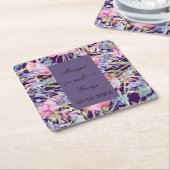 ラベンダー色のワイルドフラワーの緑の葉 スクエアペーパーコースター (アングル)