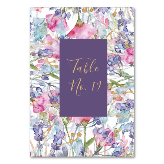 ラベンダー色のワイルドフラワーの緑の葉 テーブルナンバー (正面)