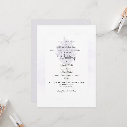 ラベンダー色の結婚式　両親の名前が記載されている 招待状 (正面/裏面インサイチュ)