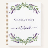 ラベンダー色の緑の紫の花模様 ノートブック (正面)