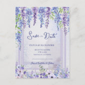 ラベンダー色の藤の花のアーチの写真 Save the Date 案内ポストカード (正面)