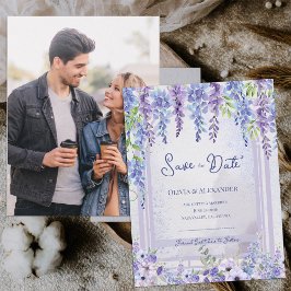 ラベンダー色の藤の花のアーチの写真 Save the Date 案内ポストカード