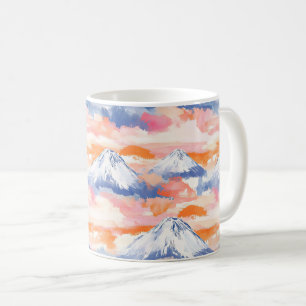 ラベンダー色の雪山の風景 水彩画 コーヒーマグカップ