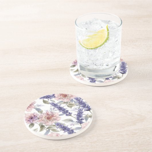 ラベンダー芍薬の水彩花柄ガーデン コースター (側面)