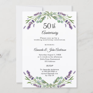 ラベンダー花の50周年結婚記念日フォト 招待状