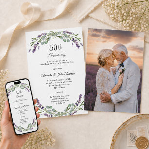 ラベンダー花の50周年結婚記念日フォト 招待状