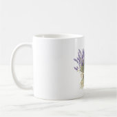 ラベンダー花クリーム色のリボン コーヒーマグカップ (左)