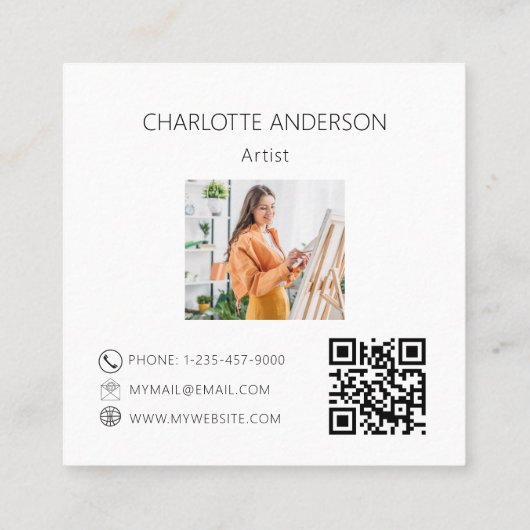 ラベンダー花バイオレットモノグラムのロゴ写真QR スクエア名刺 (裏面)