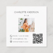 ラベンダー花バイオレットモノグラム写真QRコード スクエア名刺 (裏面)