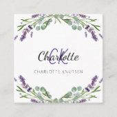 ラベンダー花バイオレットモノグラム写真QRコード スクエア名刺 (正面)