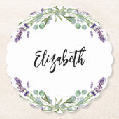 ラベンダー花ユーカリグリーン名前 ペーパーコースター (正面)
