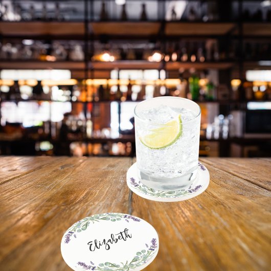 ラベンダー花ユーカリグリーン ネーム コースター