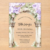 ラベンダー花模様アーチベージュ澄ん誕生日 アクリル招待状 (正面)