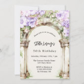 ラベンダー花模様アーチベージュ誕生日 招待状 (正面)