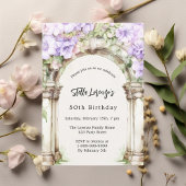 ラベンダー花模様アーチベージュ誕生日 招待状