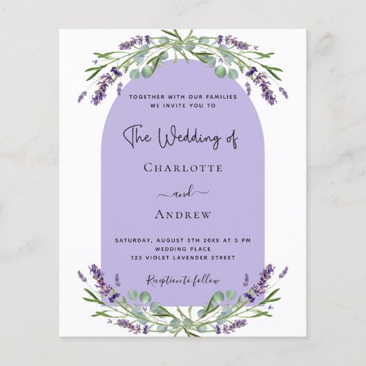 ラベンダー花模様アーチ写真バイオレット結婚予算 (正面)