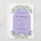 ラベンダー花模様アーチ結婚フォトバイオレット 招待状 (正面)