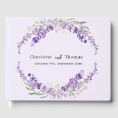 ラベンダー花模様ウォーターカラー結婚バイオレット ゲストブック (正面)