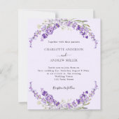 ラベンダー花模様スミレ夕べ結婚式招待状 (正面)