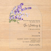 ラベンダー花模様スミレ澄んットア結婚ーチ アクリル招待状 (正面)