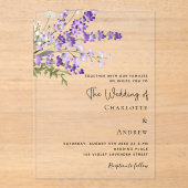 ラベンダー花模様ス澄んミレ結婚ート アクリル招待状 (正面)