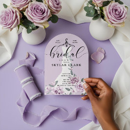 ラベンダー花模様ス結婚ホワイトズドレスブライダルシャワー アクリル招待状