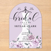 ラベンダー花模様ス結婚ホワイトズドレスブライダルシャワー アクリル招待状 (正面)