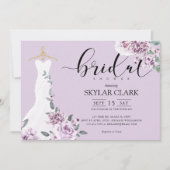 ラベンダー花模様ス結婚ホワイトズドレスブライダルシャワー 招待状 (正面)
