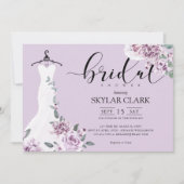 ラベンダー花模様ス結婚ホワイトズドレスブライダルシャワー 招待状 (正面)