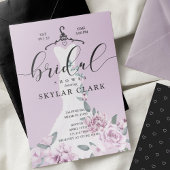 ラベンダー花模様ス結婚ホワイトズドレスブライダルシャワー 招待状