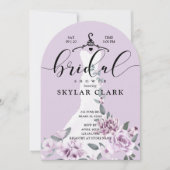 ラベンダー花模様ス結婚ホワイトズドレスブライダルシャワー 招待状 (正面)