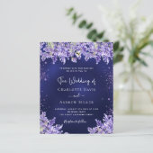 ラベンダー花模様ネイビーブルー結婚式招待状 (スタンド正面)