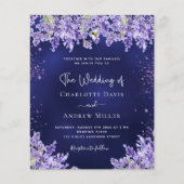 ラベンダー花模様ネイビーブルー結婚式招待状 (正面)