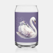 ラベンダー花模様付き水彩白鳥 ガラス缶 (正面)