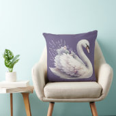 ラベンダー花模様付き水彩白鳥 クッション (椅子)