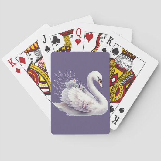 ラベンダー花模様付き水彩白鳥 トランプ (裏面)
