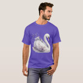 ラベンダー花模様付き水彩白鳥 Tシャツ (正面フル)