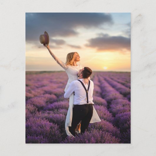 ラベンダー花模様写真予算結婚式招待状 (裏面)