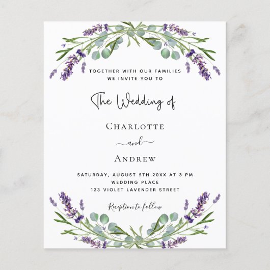 ラベンダー花模様写真QR RSVP予算結婚の (正面)